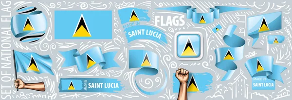 Conjunto vectorial de la bandera nacional de Santa Lucía en varios diseños creativos — Vector de stock