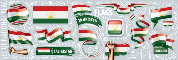 Vektorová sada státní vlajky Tádžikistánu v různých kreativních provedeních — Stockový vektor