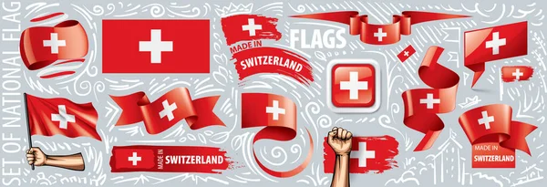 Conjunto vetorial da bandeira nacional da Suíça em vários desenhos criativos — Vetor de Stock