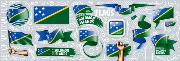 Conjunto vectorial de la bandera nacional de las Islas Salomón en varios diseños creativos — Vector de stock