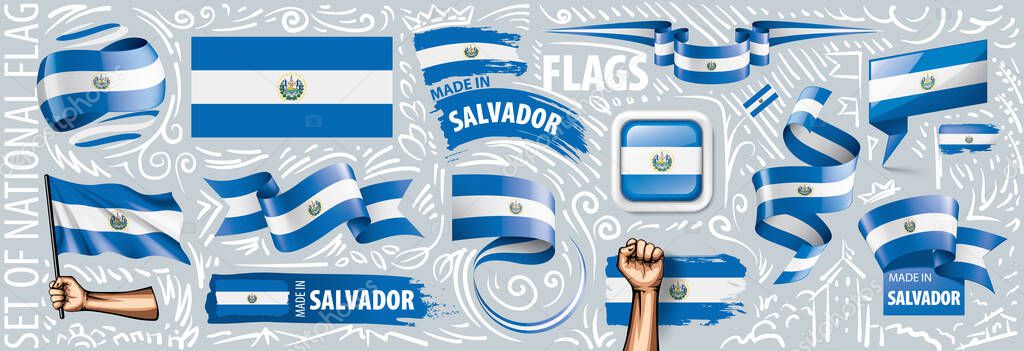 Vector set of the national flag of Salvador in various creative designs