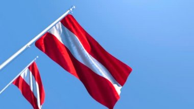 Avusturya bayrağı mavi gökyüzüne karşı rüzgarda dalgalanıyor.