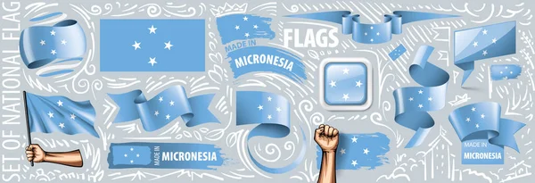 密克罗尼西亚联邦国旗的矢量集 — 图库矢量图片