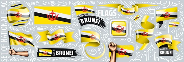 Conjunto vectorial de la bandera nacional de Brunéi en varios diseños creativos — Vector de stock