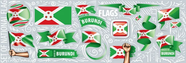 Vektor uppsättning av den nationella flaggan i Burundi i olika kreativa mönster — Stock vektor