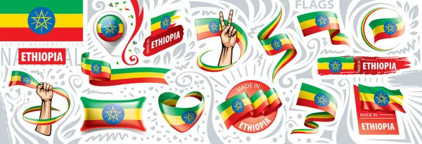 Conjunto vectorial de la bandera nacional de Etiopía en varios diseños creativos — Vector de stock
