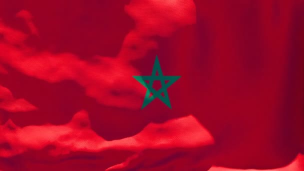 Η εθνική σημαία του Μαρόκου κυματίζει στον άνεμο — Αρχείο Βίντεο