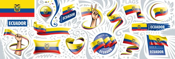 Serie vettoriale della bandiera nazionale dell'Ecuador in vari disegni creativi — Vettoriale Stock