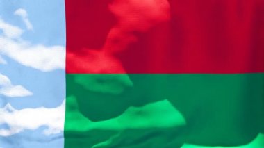 Madagaskar 'ın ulusal bayrağı rüzgarda dalgalanıyor