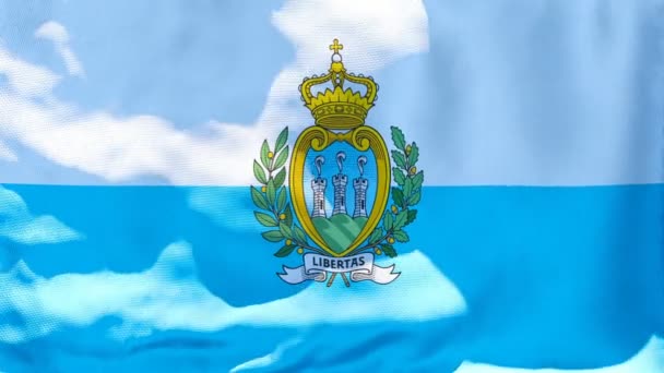 A bandeira nacional de San Marino flutters no vento — Vídeo de Stock