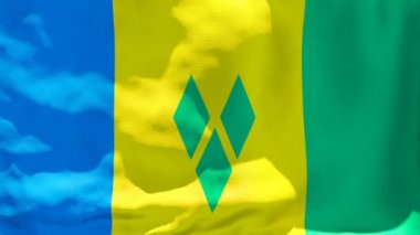 Saint Vincent 'in ulusal bayrağı ve Grenadines rüzgarda dalgalanıyor