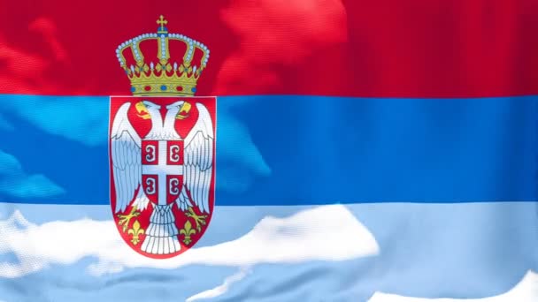 Sırbistan 'ın ulusal bayrağı rüzgarda dalgalanıyor — Stok video