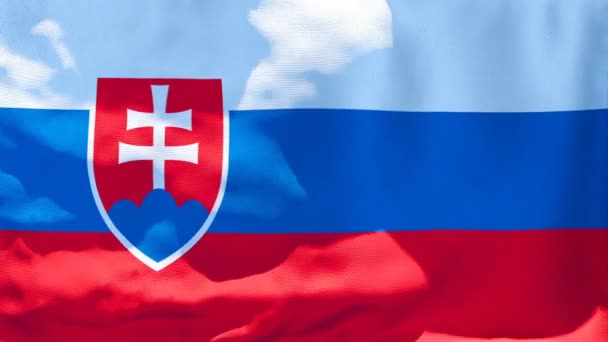 Η εθνική σημαία της Σλοβακίας κυματίζει στον άνεμο — Αρχείο Βίντεο