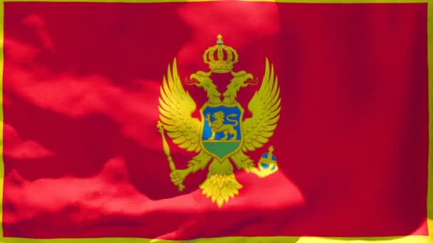 Die Nationalflagge Montenegros flattert im Wind — Stockvideo