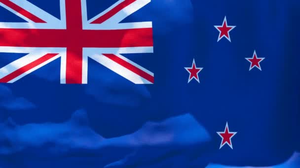 Flaga narodowa Nowej Zelandii trzepocze na wietrze — Wideo stockowe