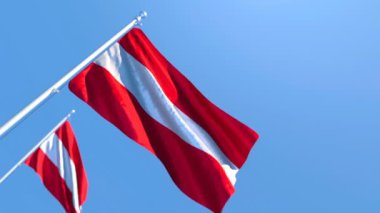 Avusturya bayrağı mavi gökyüzüne karşı rüzgarda dalgalanıyor.