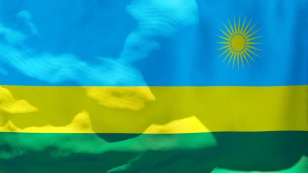 Ruanda 'nın ulusal bayrağı rüzgarda dalgalanıyor. — Stok video