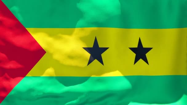 Den nationella flaggan av São Tomé och Principe fladdrar i vinden — Stockvideo