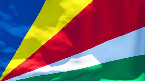 Seyşeller 'in ulusal bayrağı rüzgarda dalgalanıyor — Stok video