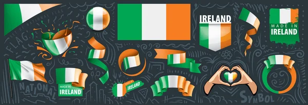 Conjunto vectorial de la bandera nacional de Irlanda en varios diseños creativos — Vector de stock