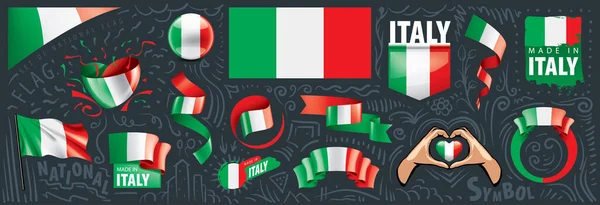 Vektor-Set der italienischen Nationalflagge in verschiedenen kreativen Designs — Stockvektor