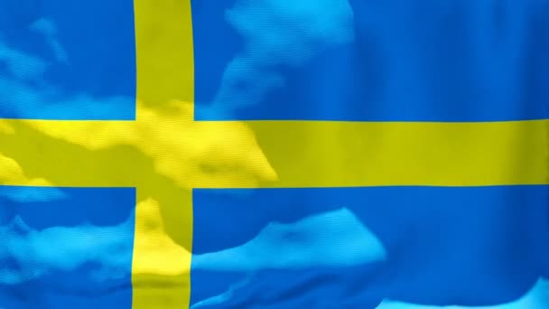 İsveç 'in ulusal bayrağı rüzgarda dalgalanıyor. — Stok video