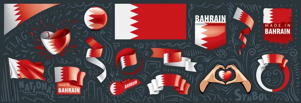 Vectorset van de nationale vlag van Bahrein in diverse creatieve ontwerpen — Stockvector