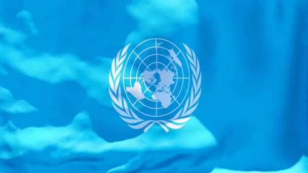 De vlag van de Verenigde Naties wappert in de wind — Stockvideo