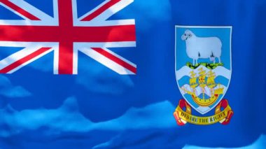 Falkland Adaları 'nın ulusal bayrağı rüzgarda dalgalanıyor