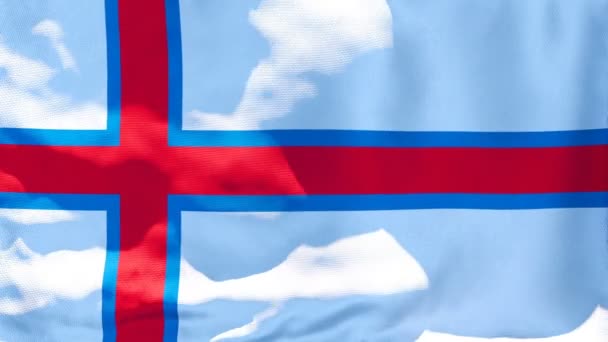 Faroe Adaları 'nın ulusal bayrağı rüzgarda dalgalanıyor — Stok video
