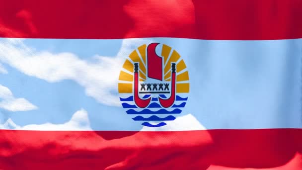 Fransız Polinezyasının ulusal bayrağı rüzgarda dalgalanıyor — Stok video