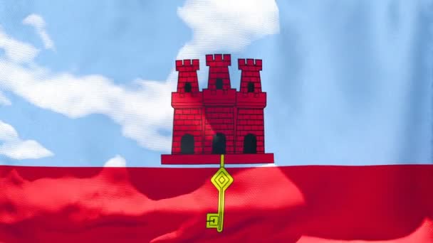 Die Nationalflagge Gibraltars flattert im Wind — Stockvideo