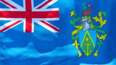 Pitcairn adalarının ulusal bayrağı rüzgarda dalgalanıyor