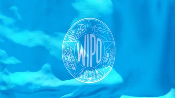 A bandeira da OMPI flutua ao vento. Renderização 3D — Vídeo de Stock