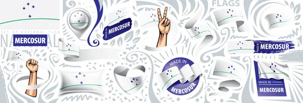 Vektorová sada národní vlajky Mercosuru v různých kreativních návrzích — Stockový vektor
