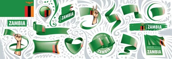Vektorová sada národní vlajky Zambii v různých kreativních návrzích — Stockový vektor