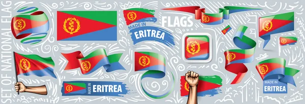 Conjunto vectorial de la bandera nacional de Eritrea en varios diseños creativos — Vector de stock