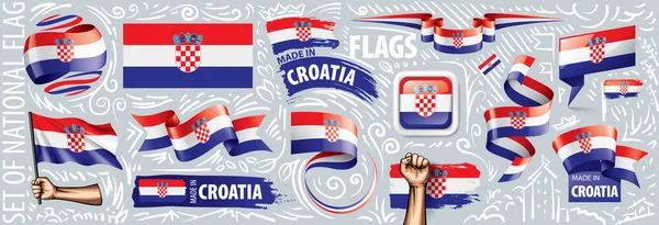 Vektorová sada chorvatské národní vlajky v různých kreativních provedeních — Stockový vektor