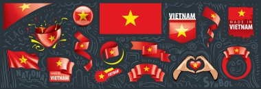 Vietnam 'ın ulusal bayrağının çeşitli yaratıcı tasarımlarındaki vektör kümesi