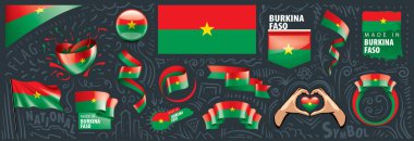 Çeşitli yaratıcı tasarımlarda Burkina Faso 'nun ulusal bayrağının vektör kümesi