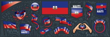 Haiti 'nin ulusal bayrağının çeşitli yaratıcı tasarımlarındaki vektör kümesi
