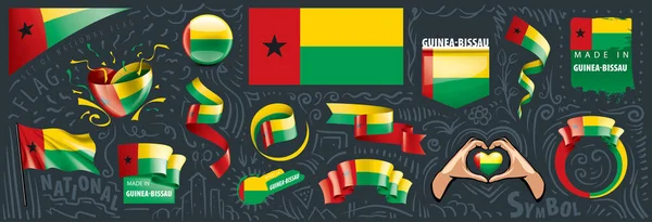 Wektor zestaw flagi narodowej Gwinei Bissau w różnych projektach twórczych — Wektor stockowy
