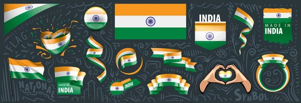 Conjunto vectorial de la bandera nacional de la India en varios diseños creativos — Vector de stock