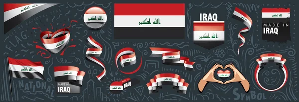 Conjunto vectorial de la bandera nacional de Irak en varios diseños creativos — Vector de stock