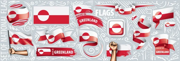 Векторный набор государственного флага Гренландии в различных творческих проектах — стоковый вектор