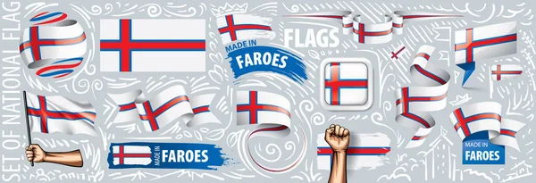 Vektor uppsättning av Färöarnas nationella flagga i olika kreativa mönster — Stock vektor
