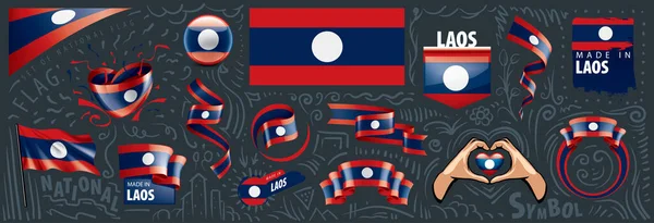 Conjunto vectorial de la bandera nacional de Laos en varios diseños creativos — Vector de stock
