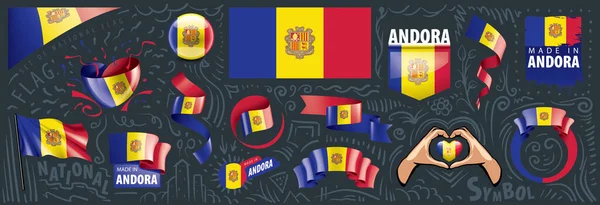 Conjunto vectorial de la bandera nacional de Andorra en varios diseños creativos — Vector de stock