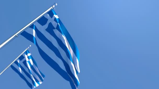 Yunanistan 'ın ulusal bayrağı mavi gökyüzüne karşı rüzgarda dalgalanıyor — Stok video