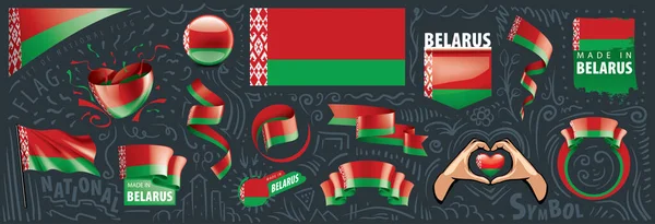 Vector conjunto de la bandera nacional de Bielorrusia en varios diseños creativos — Archivo Imágenes Vectoriales
